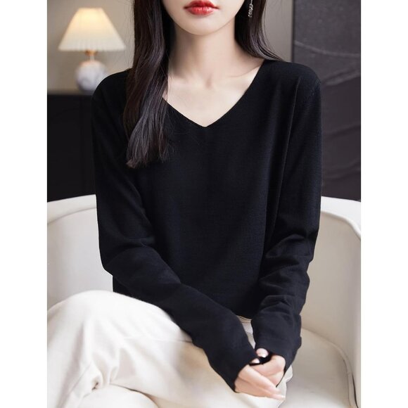 Women's Merino Wool Base Layer Top V Neck Long Sleeve Travel Hiking Tee - Picture 4 of 6